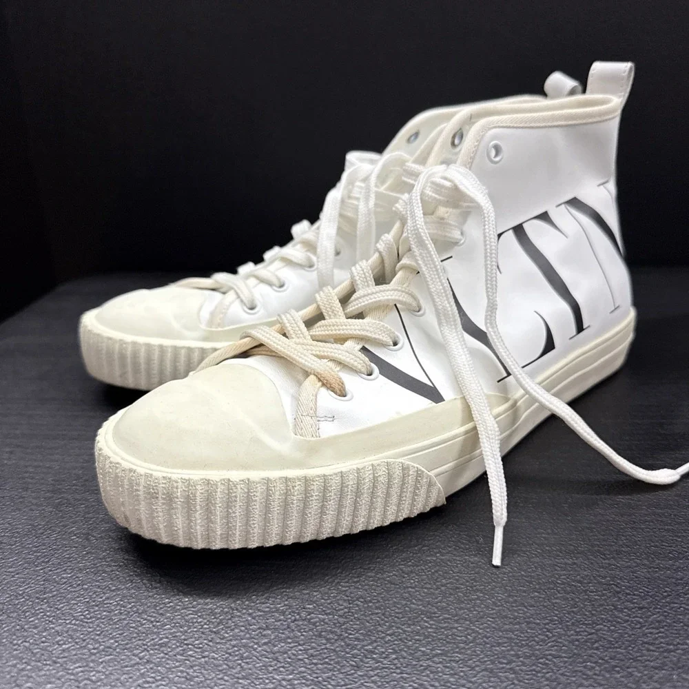 Valentino Garavani VLTN Print White Leather High-Top Sneakers Size 42  — US 8.5